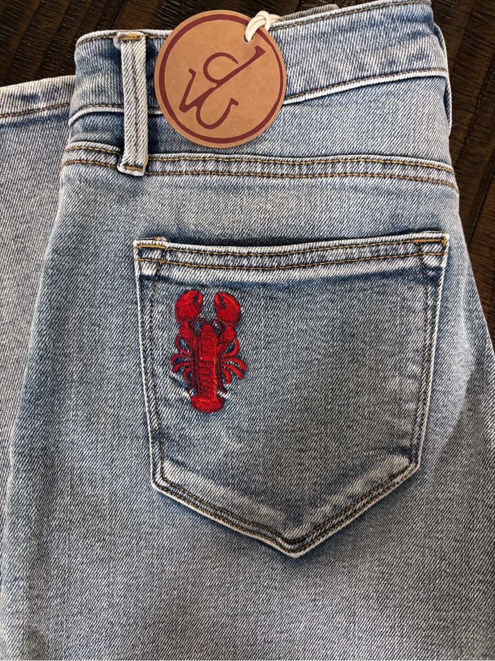 Womens Driftwood Jeans with Red Lobster Embroidery - Picture 2 of 7